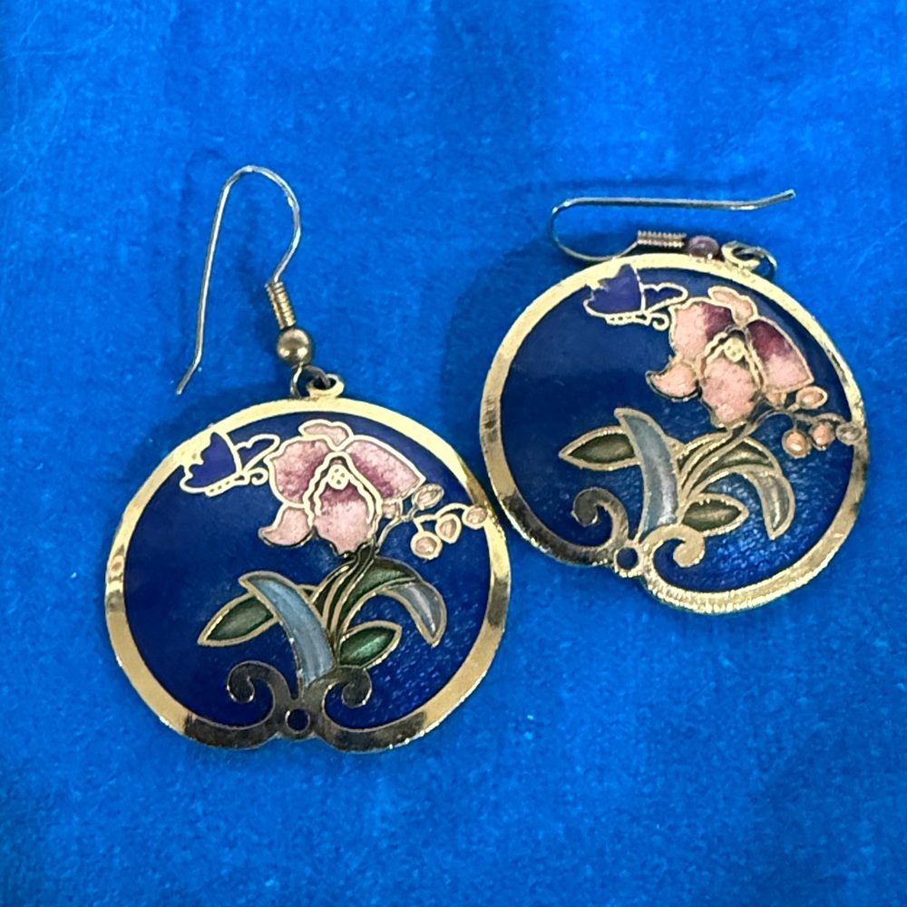 1980s Vintage Round Enameled Earrings